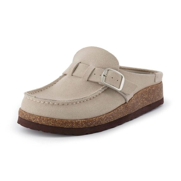 CUSHIONAIRE Shoes - Cushionaire Hobby Clogs Womens 10W Tan Suede Slip On Cork Sole Comfort Loafers